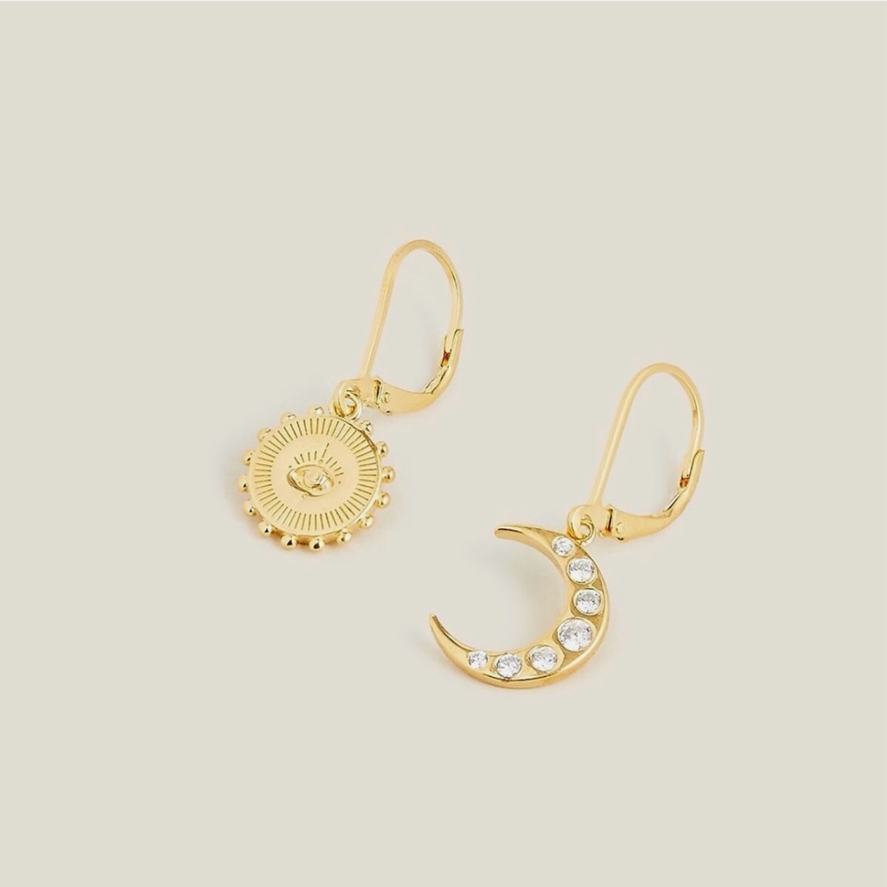 NWT J. Crew Demi-Fine 14K Gold Plated Mismatched Celestial Earrings